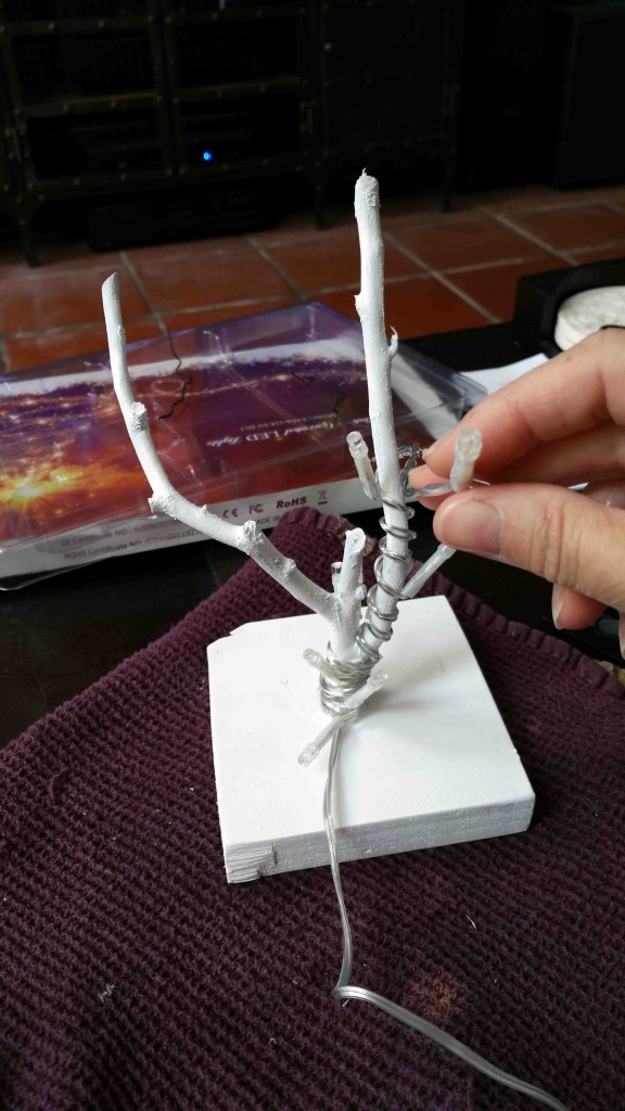 Outdoor Lantern Project - Wrapping Lights Around Branch